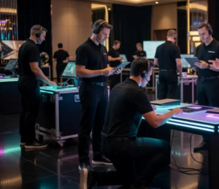 Zespół techniczny i animatorzy przygotowujący pełną oprawę eventu all-inclusive