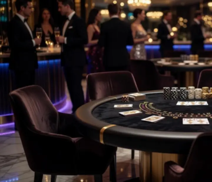 Elegancki stół blackjack podczas nocnego eventu mobilnego
