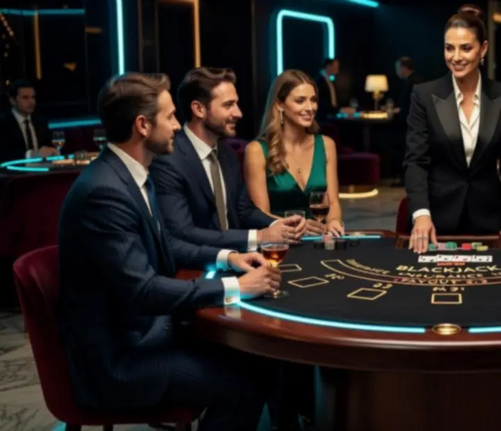 Mobilna aranżacja blackjack z nastrojowym oświetleniem podczas wieczornego eventu