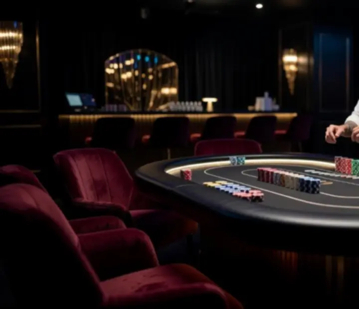 Podświetlany mobilny stół pokerowy w ciemnym, klubowym oświetleniu LED